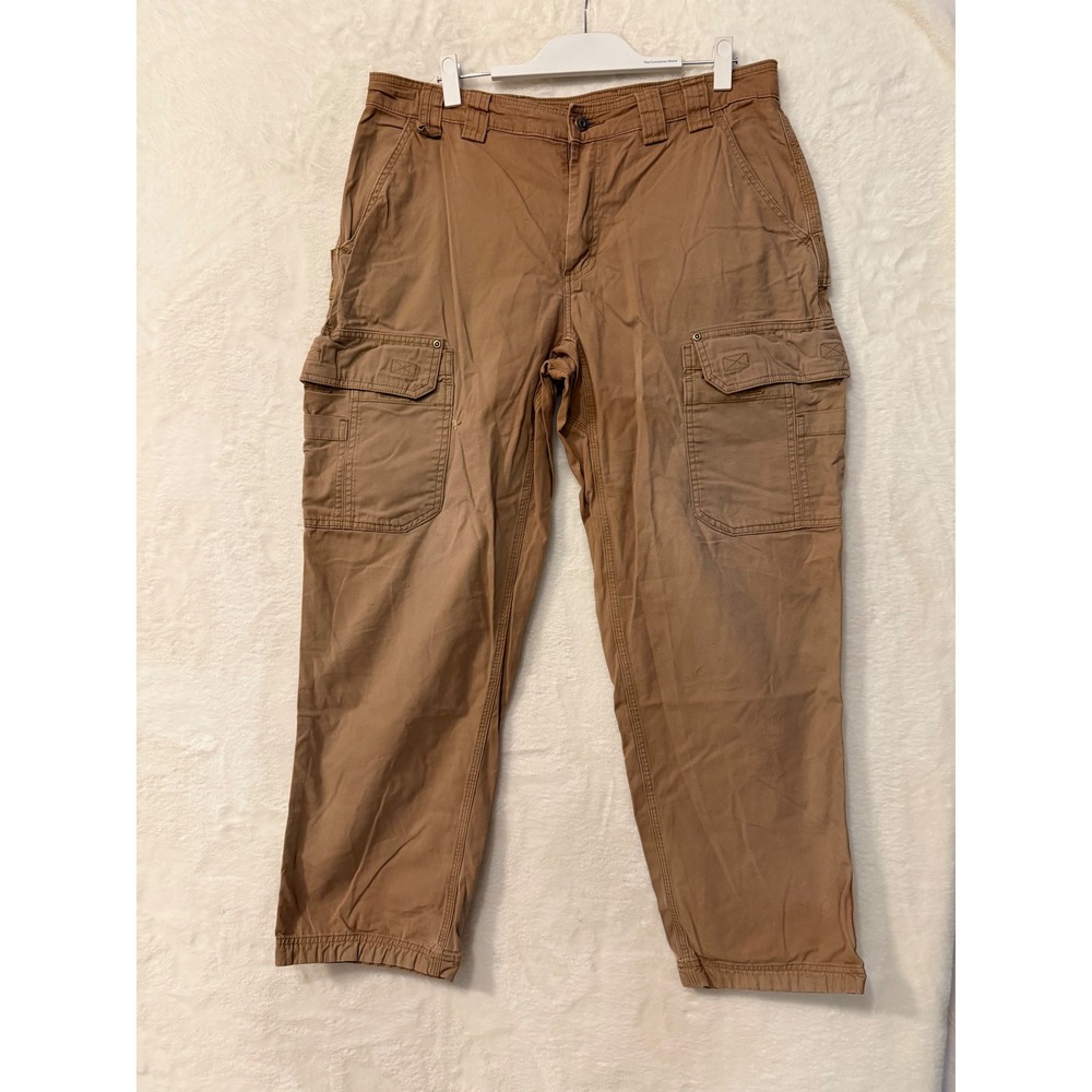 Duluth Trading Co Flex Fire Hose Cargo Pants Mens 36x32 Tan Brown Work Canvas